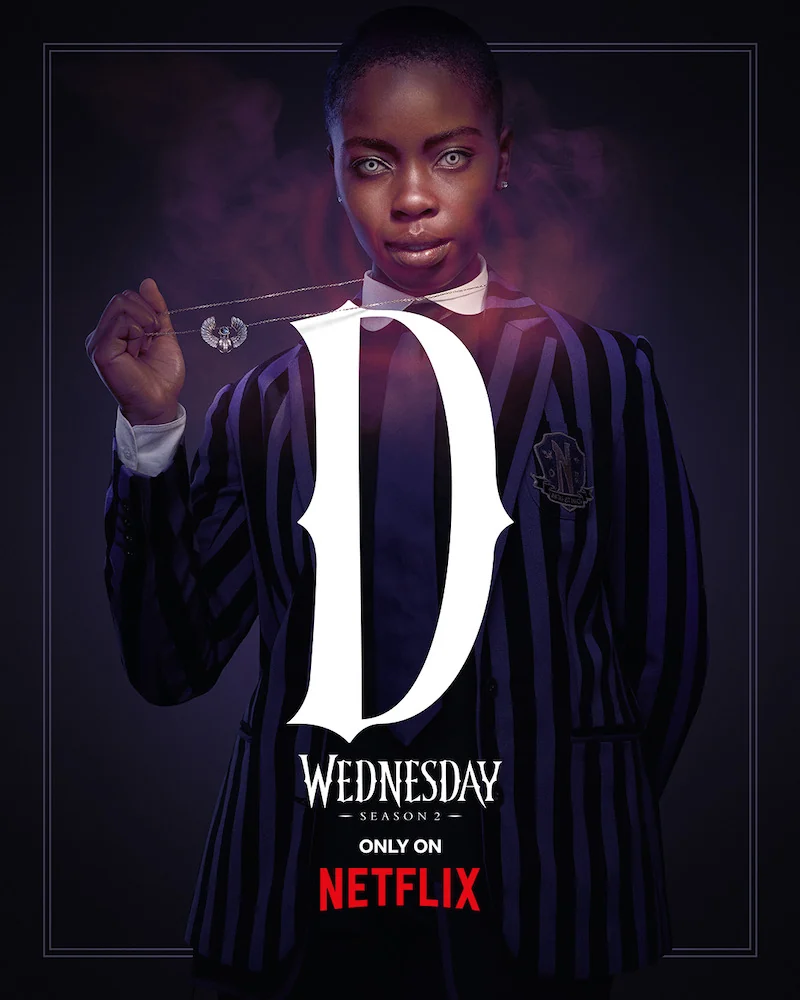 Bianca Barclay key art from Wednesday Season 2 featuring Joy Sunday