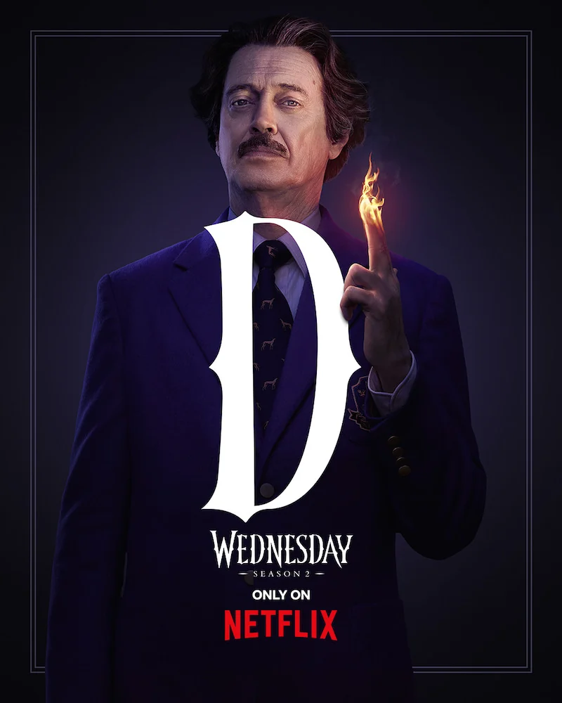 Principal Barry Dort key art from Wednesday Season 2 featuring Steve Buscemi
